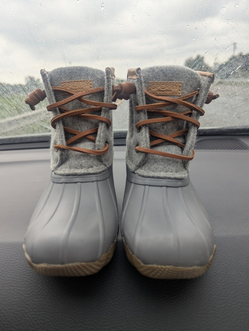 NEW Sperry Gray and Brown Lace-Up Duck Boots Girls Sz 12